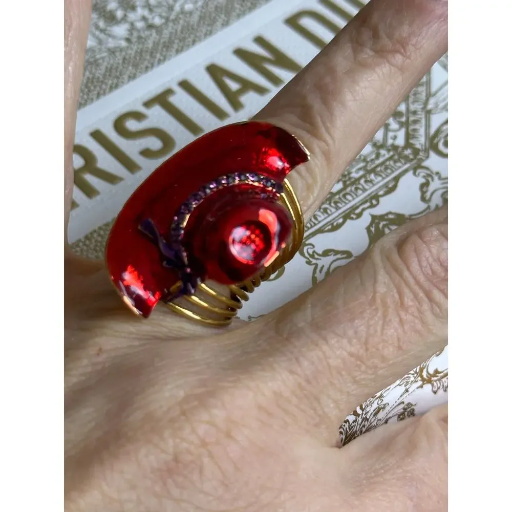 BOGO FREE RED ENAMEL HAT SOCIETY RING 7/8